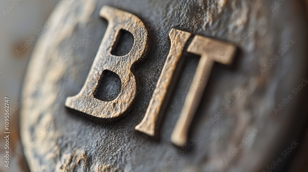 A close-up of a bitcoin coin, showing the A close-up of a bitcoin coin, showing the