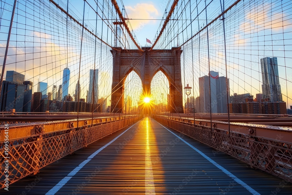 Fototapeta premium Sunset at Brooklyn Bridge in New York City