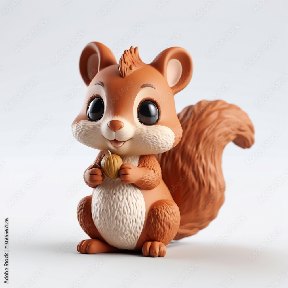 Naklejka premium Adorable 3D Rendered Squirrel Figurine Holding Nut