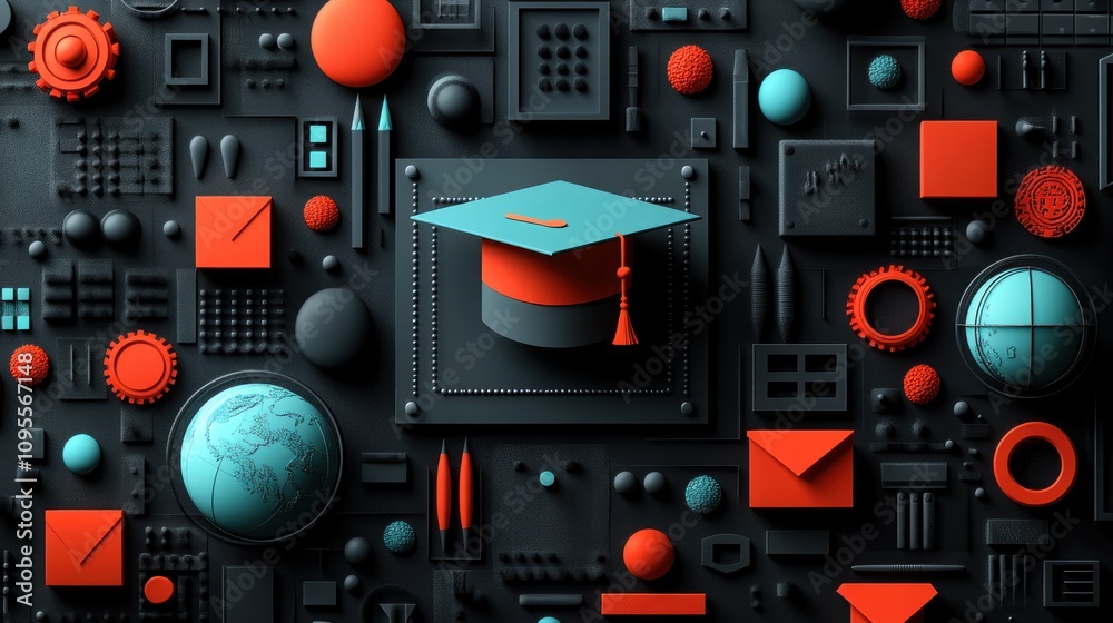 Fototapeta premium Graduation Cap and Geometric Shapes