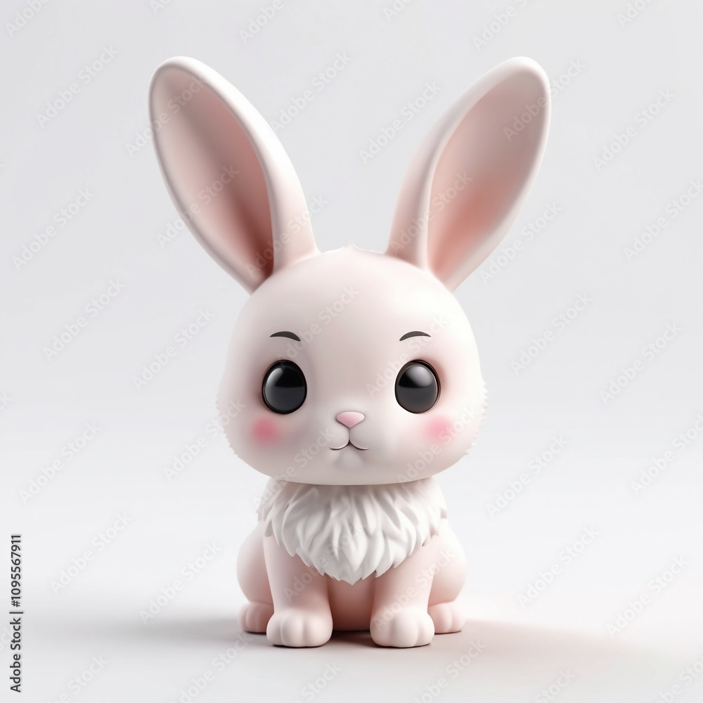 Fototapeta premium Adorable Pink Bunny Rabbit Cute Cartoon 3D Render Easter Childrens Illustration