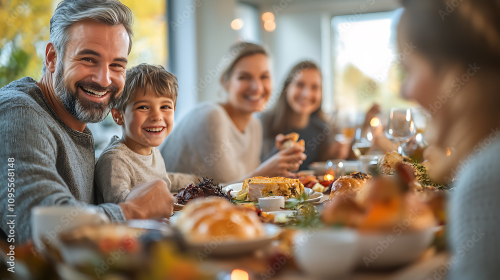 A traditional family dinner with a spread of seasonal dishes, the table surrounded by loved ones sharing heartfelt conversations and laughter. A traditional family dinner with a spread of seasonal dishes, the table surrounded by loved ones sharing heartfelt conversations and laughter.