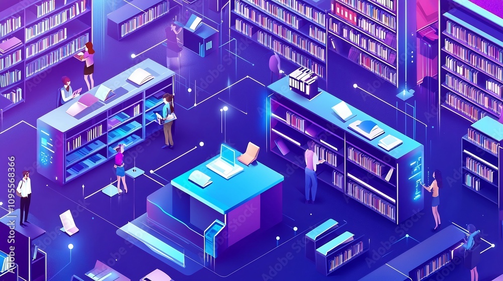 Futuristic virtual library filled with a sleek glowing digital interface showcasing ebooks online learning materials and various educational resources for a modern technology driven workspace Futuristic virtual library filled with a sleek glowing digital interface showcasing ebooks online learning materials and various educational resources for a modern technology driven workspace