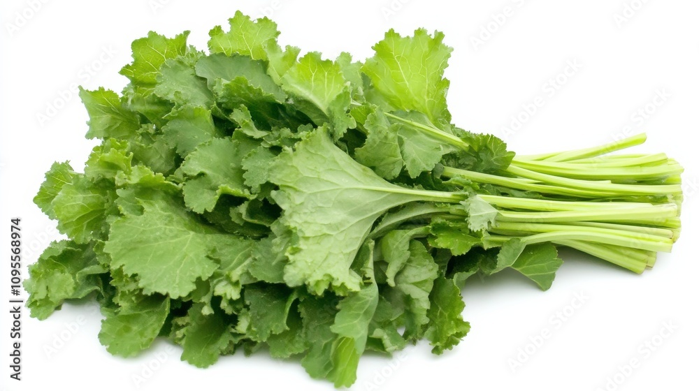 A fresh bunch of mustard greens with their vibrant green leaves and peppery flavor, Each leaf’s bright color and subtle imperfections captured with precision A fresh bunch of mustard greens with their vibrant green leaves and peppery flavor, Each leaf’s bright color and subtle imperfections captured with precision