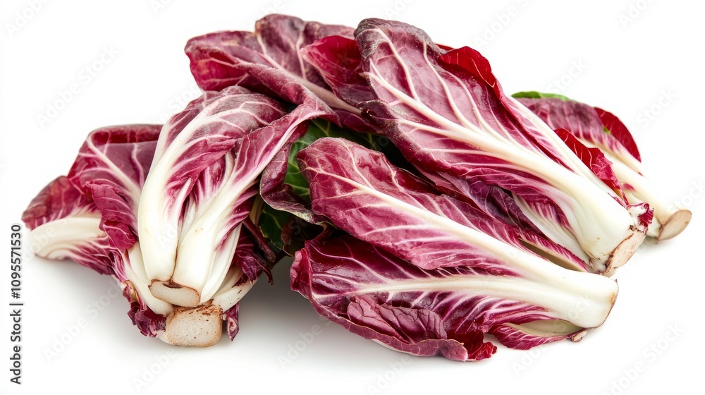 Obraz premium A fresh bunch of radicchio with its vibrant red leaves and bitter flavor, Each leaf’s bright color and subtle imperfections captured with precision