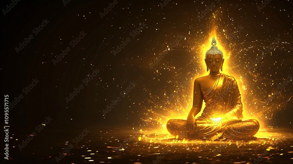 Luminous Buddha figure in a state of deep meditation glowing with a radiant inner light sitting calmly within a serene dark void a symbolic representation of enlightenment spiritual transcendence Luminous Buddha figure in a state of deep meditation glowing with a radiant inner light sitting calmly within a serene dark void a symbolic representation of enlightenment spiritual transcendence