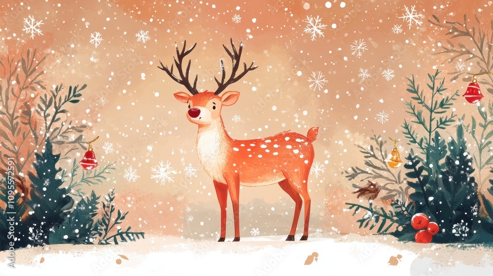 Cute reindeer for Christmas holiday greeting card design. Cute reindeer for Christmas holiday greeting card design.