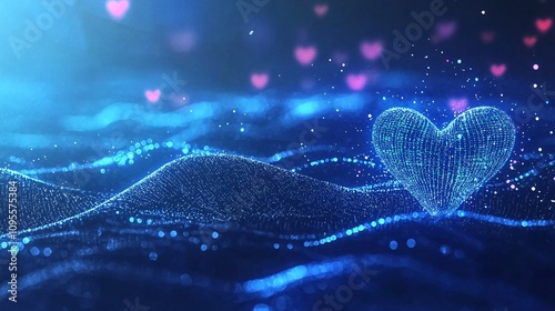 Abstract Blue Heart Love Particle Digital Romance Background