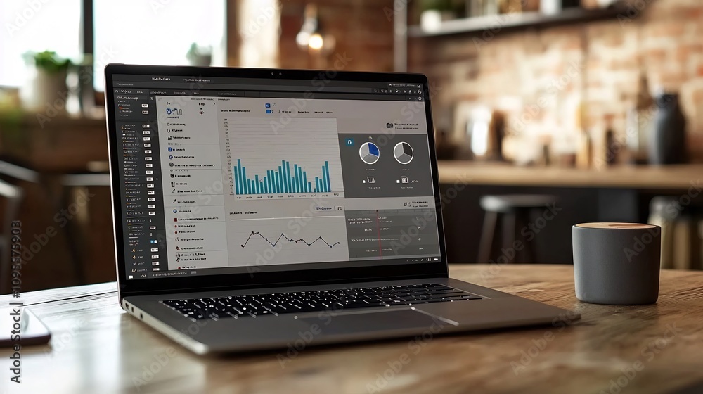Sleek laptop screen displaying an online course focused on developing digital skills complete with progress trackers visual analytics Sleek laptop screen displaying an online course focused on developing digital skills complete with progress trackers visual analytics