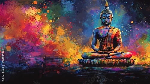 Wallpaper Mural Vibrant Cosmic Buddha in Meditative Trance with Mystical Patterns and Transcendent Spiritual Imagery Torontodigital.ca