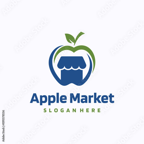 Apple market logo design template. Fruit shop concept. Creative vector symbol.