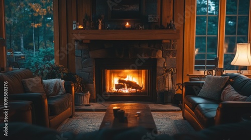 Cozy Living Room with Fireplace and Windows