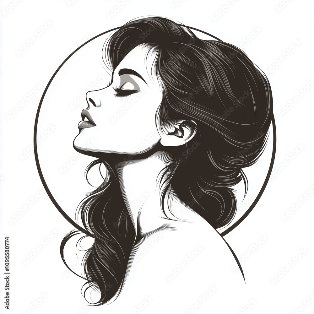 Stylish profile portrait of a young woman with elegant hairstyle against a simple background