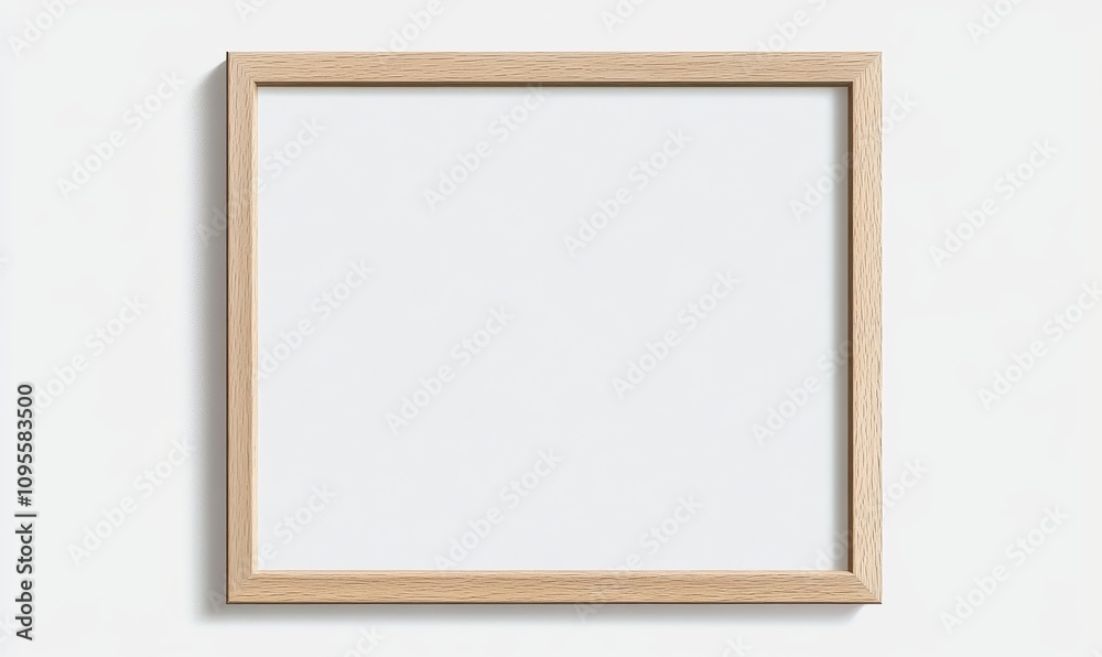Minimalist Light Wood Picture Frame Mockup for Horizontal Artwork on White Background Minimalist Light Wood Picture Frame Mockup for Horizontal Artwork on White Background