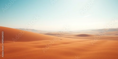 A serene and peaceful landscape with a soft brown gradient clay texture set against a clear blue sky with a few wispy clouds drifting across the horizon, geology, wilderness, landscape