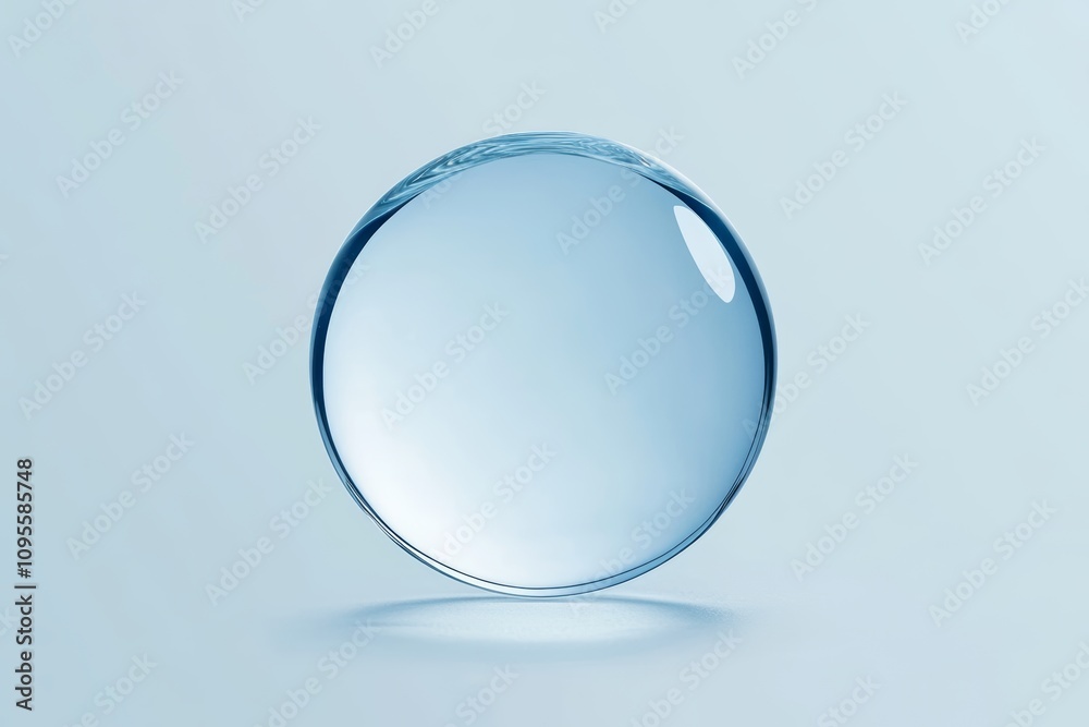 Clear Glass Sphere on Light Blue Background Minimalist Aesthetic for Beauty and Science Product Mockup Clear Glass Sphere on Light Blue Background Minimalist Aesthetic for Beauty and Science Product Mockup