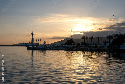 Sunset Panorama of city of Kavala, Greece