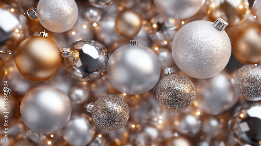 A pile of metallic glass ornaments, with glitter on them in large and small sizes, Christmas tree toys arranged to create a festive atmosphere for Christmas A pile of metallic glass ornaments, with glitter on them in large and small sizes, Christmas tree toys arranged to create a festive atmosphere for Christmas