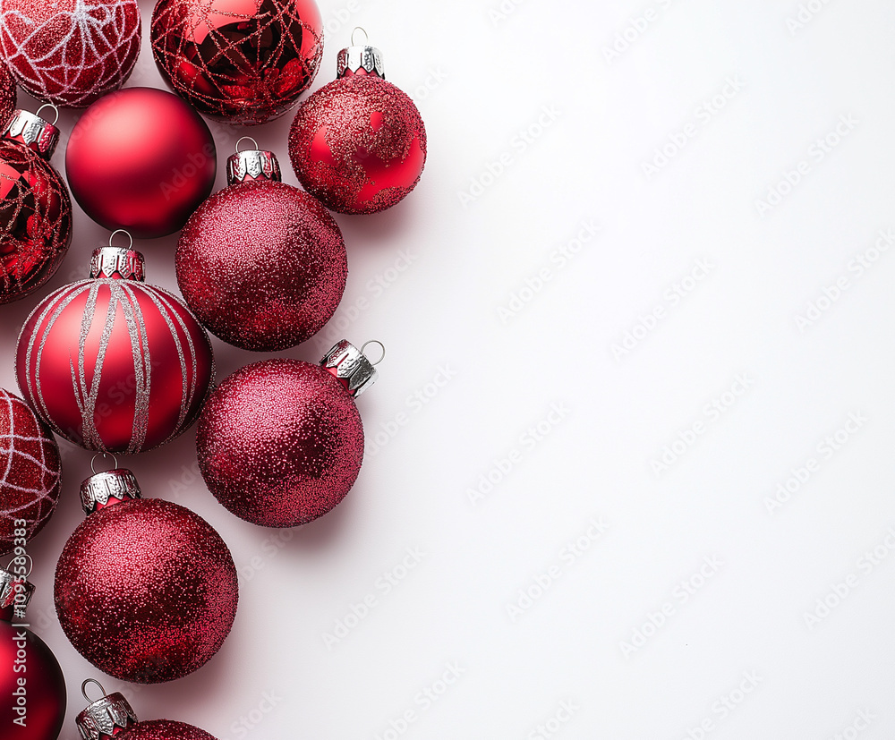A pile of metallic glass ornaments, with glitter on them in large and small sizes, Christmas tree toys arranged to create a festive atmosphere for Christmas A pile of metallic glass ornaments, with glitter on them in large and small sizes, Christmas tree toys arranged to create a festive atmosphere for Christmas
