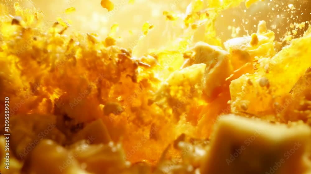 Delicious Fried Cheese Cubes Splashed in Bubbling Golden Oil Delicious Fried Cheese Cubes Splashed in Bubbling Golden Oil