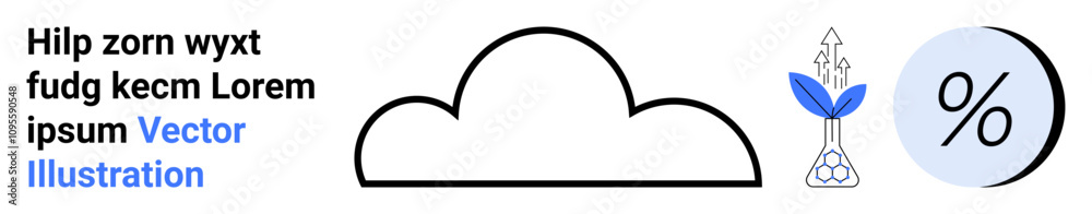 Cloud symbol, laboratory flask with sprouting plant, and percentage icon. Ideal for technology, science, analytics, environment, growth, sustainability, research presentations Landing page Cloud symbol, laboratory flask with sprouting plant, and percentage icon. Ideal for technology, science, analytics, environment, growth, sustainability, research presentations Landing page