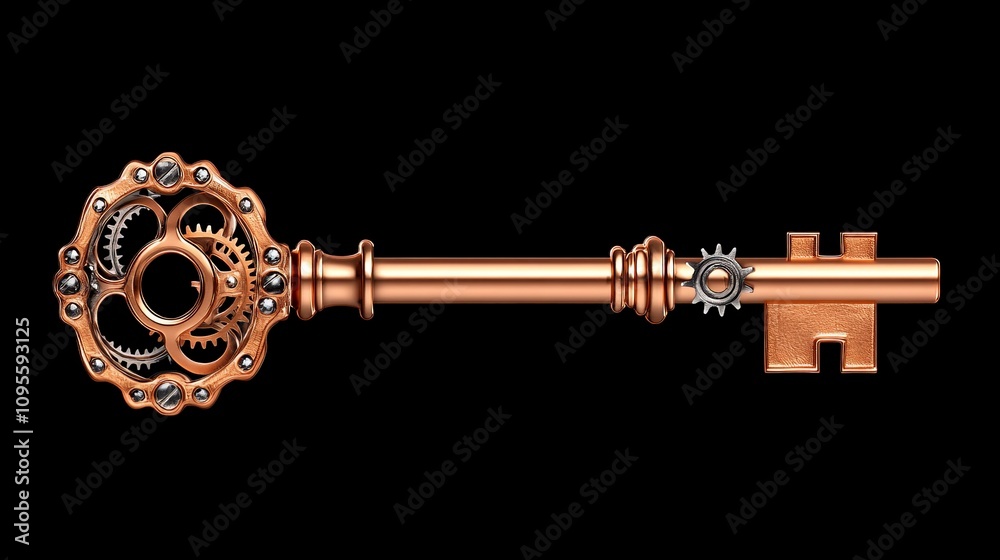 Obraz premium Antique Steampunk Key with Intricate Gear Design