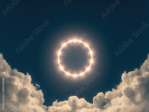 Parhelic circle with multiple bright spots and surrounding clouds, parhelion, bright spots, cloudy sky photo