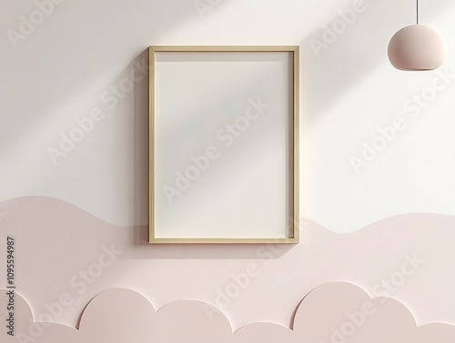 minimalist wooden picture frame on pastel wall for children's room interior mockup nursery gallery decor photo