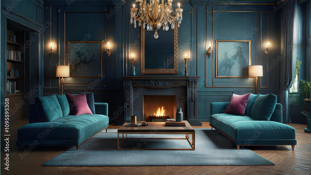 Fototapeta premium living room cold colors luxury incredibly detailed (1)