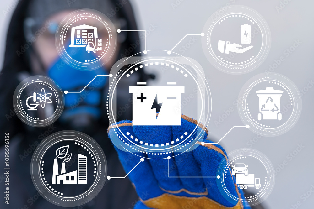 Electric car lithium battery automated assembly line. Concept of accumulators and battries production for ev, vehicle, mobile devices and everything else. Accumulator modern industry.