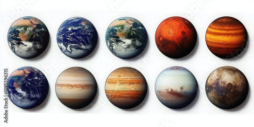 Digital Illustration of Solar System Planets Isolated on White Background