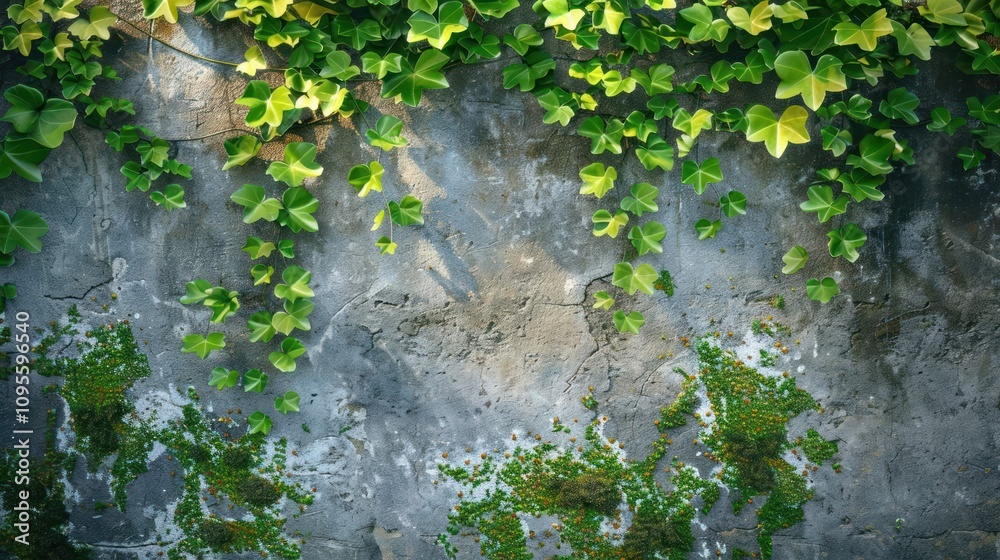 Fototapeta premium Green ivy growing on a textured wall.