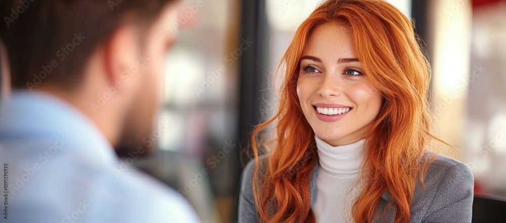 Smiling Businesswoman in Office Meeting with Colleague