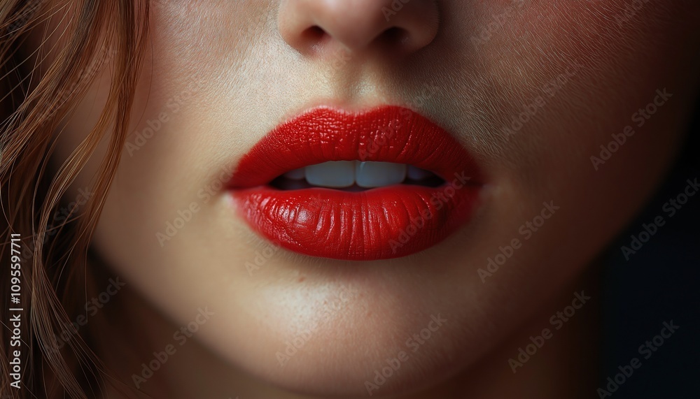 Luscious Red Lips Close-Up with Glossy Finish Luscious Red Lips Close-Up with Glossy Finish