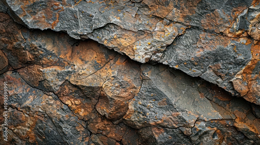 Close-up of rugged, dark, gray and brown rock texture with visible cracks and fissures. Close-up of rugged, dark, gray and brown rock texture with visible cracks and fissures.
