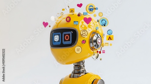 Yellow robot head with social media icons. (1) photo