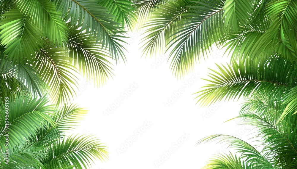 Palm leaves frame a white background. Ideal for tropical designs or adding a touch of nature to your project. Palm leaves frame a white background. Ideal for tropical designs or adding a touch of nature to your project.