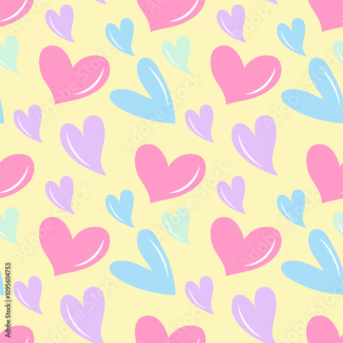 Seamless pattern with colorful hearts for Valentine's Day. Cute romantic background.