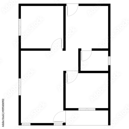 Black and White floor plan of a modern unfurnished house for your design. Suburban house vector blueprint. Architectural background.