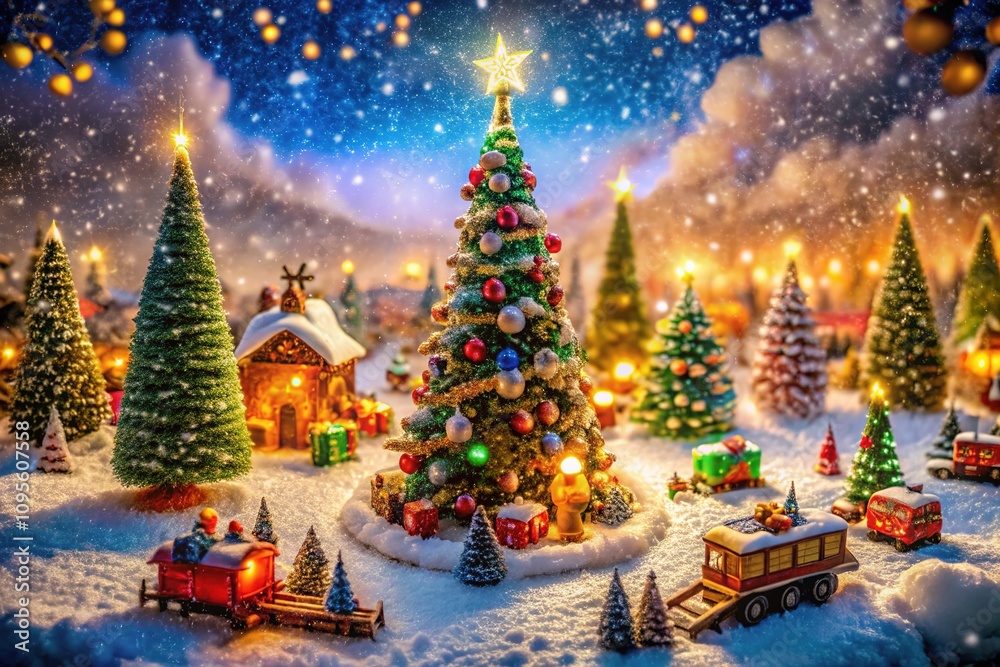 Obraz premium Experience the magic of Christmas toy wonderland through a panoramic view.