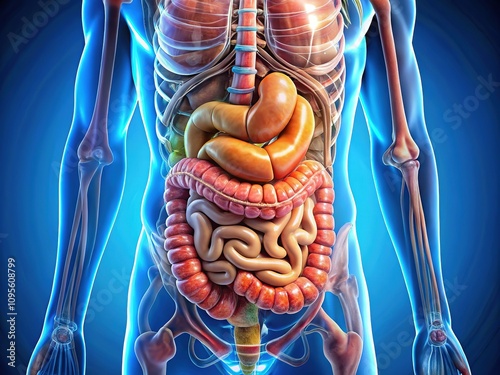 From duodenum to ileum, the small intestine actively absorbs nutrients for the body. photo