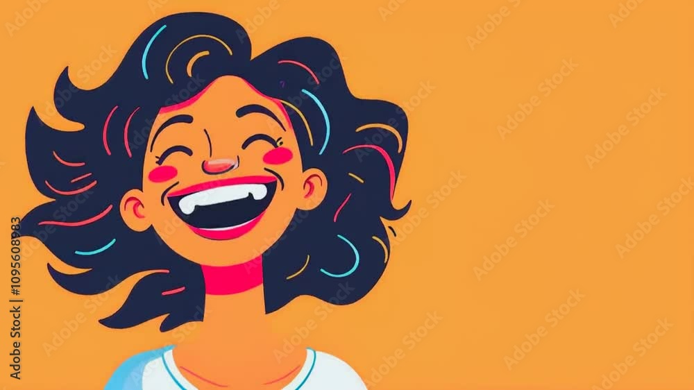 A cheerful illustration of a girl with curly hair, expressing joy against a vibrant background. A cheerful illustration of a girl with curly hair, expressing joy against a vibrant background.