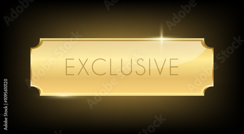 Exclusive label, Gold and Luxury banner or premium VIP Member sticker, Vector Button glossy. Certificate label and tag with shiny and Glitter on Golden badge ,isolated on dark background