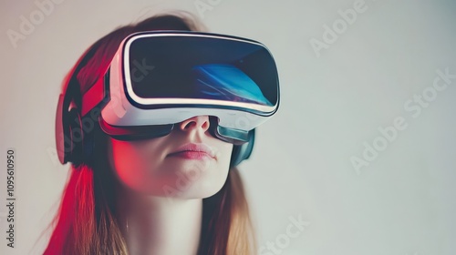 Individual Wearing VR Headset in Virtual Space