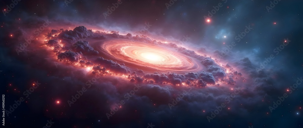 Fototapeta premium a swirling cosmic phenomenon, possibly a galaxy or nebula, against a star-studded space background.