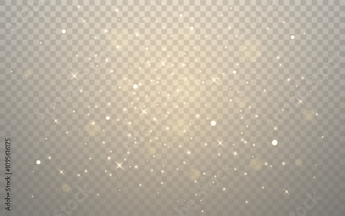 Gold dust. Luxury shiny particles. Glowing sparks for advertising or banner. Rich shimmer effect. Bokeh glow and gold dust. Holiday glitter and stars. Vector illustration.