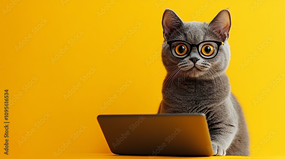 Playful cat engaged with laptop home office digital environment fun Playful cat engaged with laptop home office digital environment fun