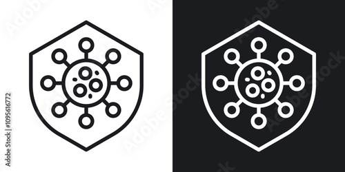 Virus protection shield icon set in blackthin line style.