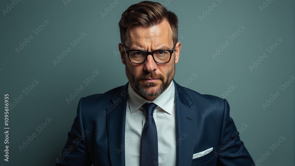 A poised businessman stands confidently against a dark background in a stylish suit A poised businessman stands confidently against a dark background in a stylish suit