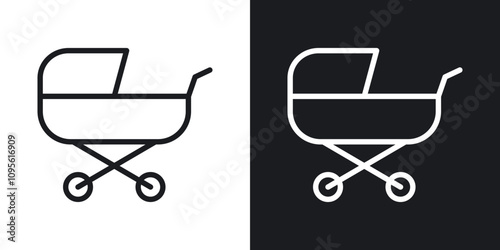 Baby carriage icon set in blackthin line style.